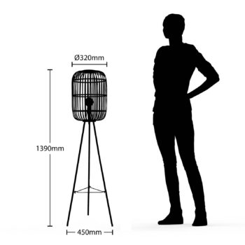 Stojacia lampa Lindby Canyana, 139 cm, prírodná, ratan, trojnožka