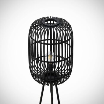 Stojacia lampa Lindby Canyana, čierna, ratan, výška 139 cm
