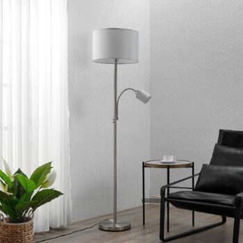 Stojacia lampa Lindby Colima, sivá, textilná, lampa na čítanie, 170 cm