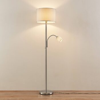 Stojacia lampa Lindby Colima, sivá, textilná, lampa na čítanie, 170 cm
