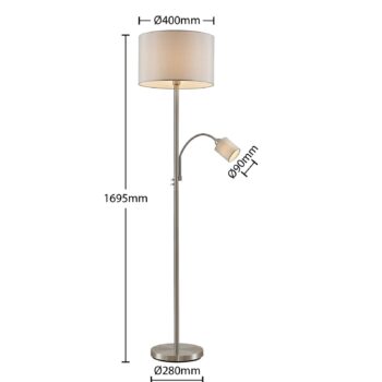 Stojacia lampa Lindby Colima, sivá, textilná, lampa na čítanie, 170 cm