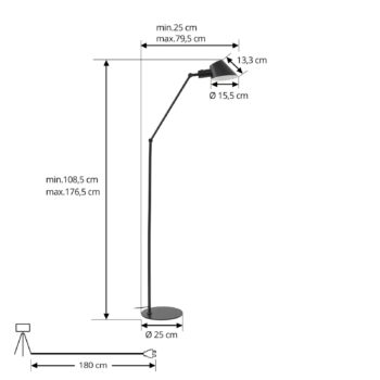 Stojacia lampa Lindby Corali, čierna, kov, výška 176,5 cm