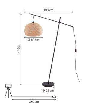 Stojacia lampa Lindby Dabila, bambus, výška 165 cm, E27