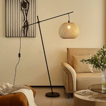 Stojacia lampa Lindby Dabila, bambus, výška 165 cm, E27