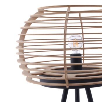 Stojacia lampa Lindby Ediz, čierna, drevo, výška 159 cm, E27
