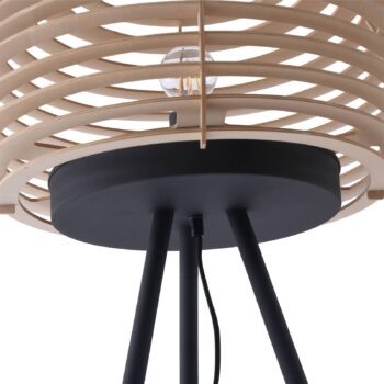 Stojacia lampa Lindby Ediz, čierna, drevo, výška 159 cm, E27