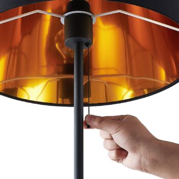 Stojacia lampa Lindby Efalia, čierna/zlatá, textil, svetlo na čítanie