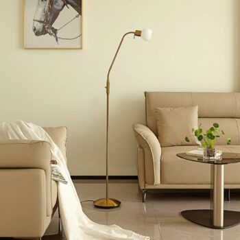 Stojacia lampa Lindby Elaina, mosadzná farba, 162 cm, flexibilná, E14