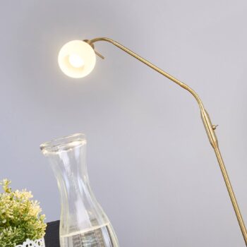 Stojacia lampa Lindby Elaina, mosadzná farba, 162 cm, flexibilná, E14