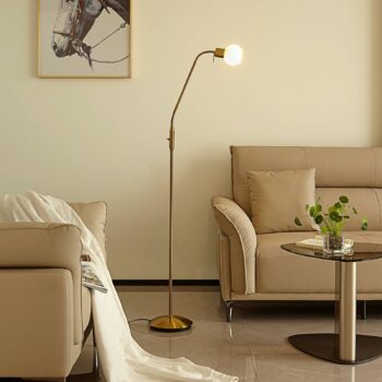 Stojacia lampa Lindby Elaina, mosadzná farba, 162 cm, flexibilná, E14