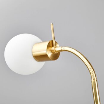 Stojacia lampa Lindby Elaina, mosadzná farba, 162 cm, flexibilná, E14