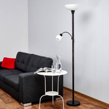 Stojacia lampa Lindby Elaina, svetlo na čítanie, hrdzavá farba, 180 cm, E27