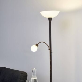 Stojacia lampa Lindby Elaina, svetlo na čítanie, hrdzavá farba, 180 cm, E27