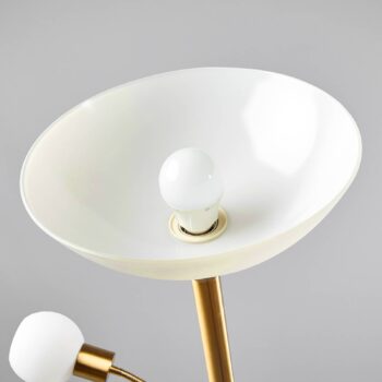 Stojacia lampa Lindby Elaina, svetlo na čítanie, mosadzná farba, 183cm E27