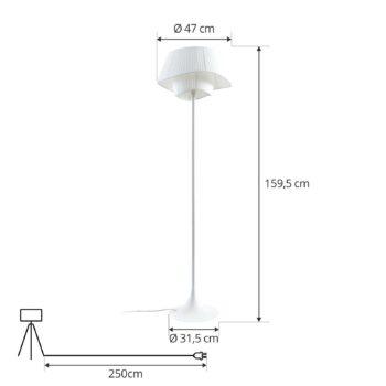 Stojacia lampa Lindby Eryndor, biela, textil, Ø 47 cm, E27