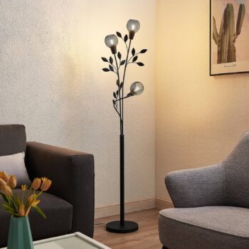 Stojacia lampa Lindby Florentine Kanye, 160 cm, čierna, 3-pl.