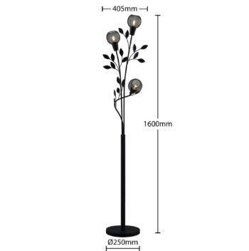 Stojacia lampa Lindby Florentine Kanye, 160 cm, čierna, 3-pl.