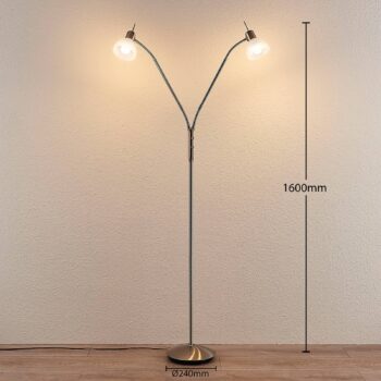 Stojacia lampa Lindby Gwendolin, 160 cm, niklová farba, 2 svetlá.