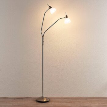 Stojacia lampa Lindby Gwendolin, 160 cm, niklová farba, 2 svetlá.