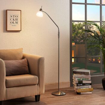 Stojacia lampa Lindby Gwendolin, 160 cm, sklo, E14, nastaviteľná