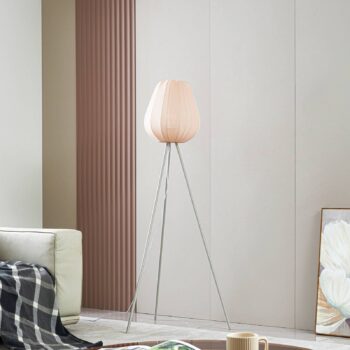 Stojacia lampa Lindby Helin, béžová, textil, trojnožka, 144 cm, E27