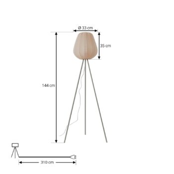 Stojacia lampa Lindby Helin, béžová, textil, trojnožka, 144 cm, E27