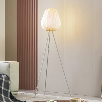 Stojacia lampa Lindby Helin, béžová, textil, trojnožka, 144 cm, E27