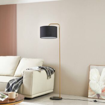 Stojacia lampa Lindby Hillary, čierna/zlatá, mramor, 153 cm