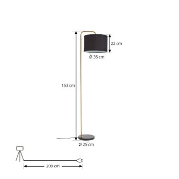Stojacia lampa Lindby Hillary, čierna/zlatá, mramor, 153 cm