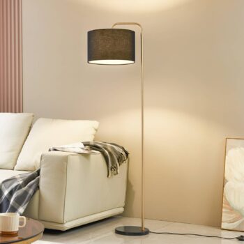 Stojacia lampa Lindby Hillary, čierna/zlatá, mramor, 153 cm