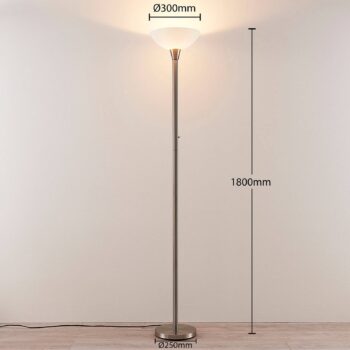 Stojacia lampa Lindby Ignacia, farba niklu, sklo, 180 cm, E27
