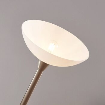 Stojacia lampa Lindby Ignacia, farba niklu, sklo, 180 cm, E27