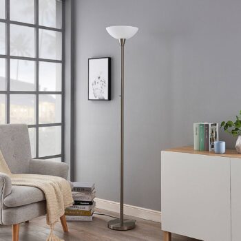 Stojacia lampa Lindby Ignacia, farba niklu, sklo, 180 cm, E27
