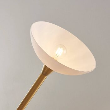 Stojacia lampa Lindby Ignacia, mosadzná farba, sklo, 180 cm, E27