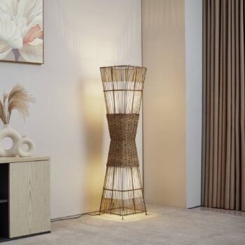 Stojacia lampa Lindby Jacinto, bambus, konope, výška 130 cm