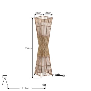 Stojacia lampa Lindby Jacinto, bambus, konope, výška 130 cm