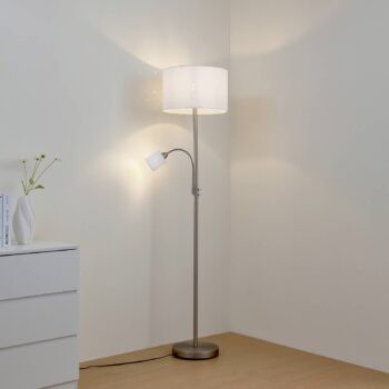 Stojacia lampa Lindby Jaileen, biela, textil, 170 cm, lampa na citanie