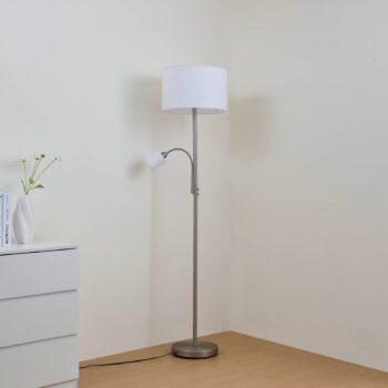 Stojacia lampa Lindby Jaileen, biela, textil, 170 cm, lampa na citanie