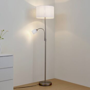 Stojacia lampa Lindby Jaileen, biela, textil, 170 cm, lampa na citanie