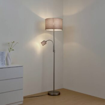 Stojacia lampa Lindby Jaileen, sivá, textil, 170 cm, svetlo na čítanie