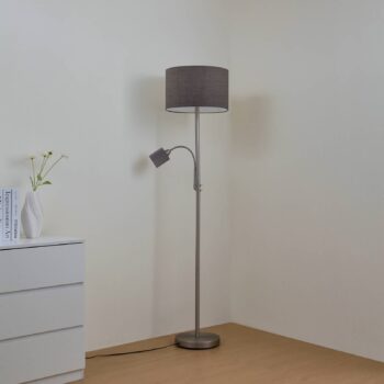 Stojacia lampa Lindby Jaileen, sivá, textil, 170 cm, svetlo na čítanie