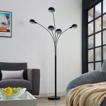 Stojacia lampa Lindby Jewa, čierna, kov, 5 svetiel, E14