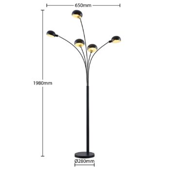 Stojacia lampa Lindby Jewa, čierna, kov, 5 svetiel, E14