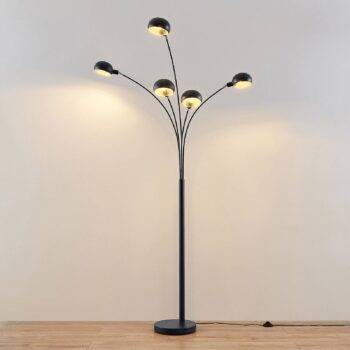 Stojacia lampa Lindby Jewa, čierna, kov, 5 svetiel, E14