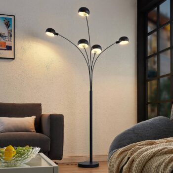 Stojacia lampa Lindby Jewa, čierna, kov, 5 svetiel, E14