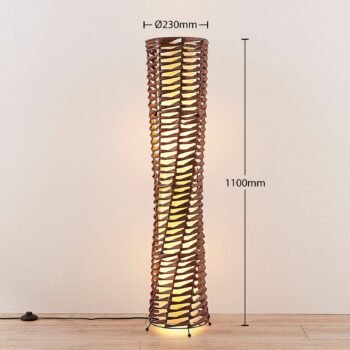 Stojacia lampa Lindby Joas, 110 cm, papier, textil, hnedá