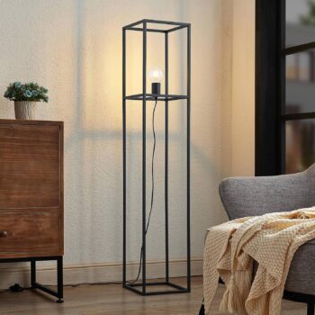 Stojacia lampa Lindby Jordana, rám, čierna, 1 svietidlo.
