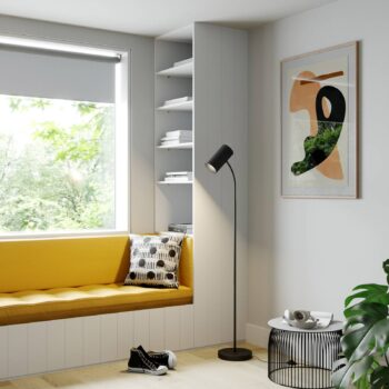 Stojacia lampa Lindby Karoli, čierna, 156 cm, kov, flexibilné rameno