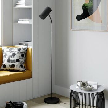Stojacia lampa Lindby Karoli, čierna, 156 cm, kov, flexibilné rameno