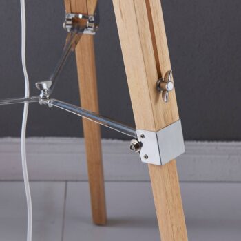 Stojacia lampa Lindby Katie, 162 cm, biela, textil, drevo, trojnožka